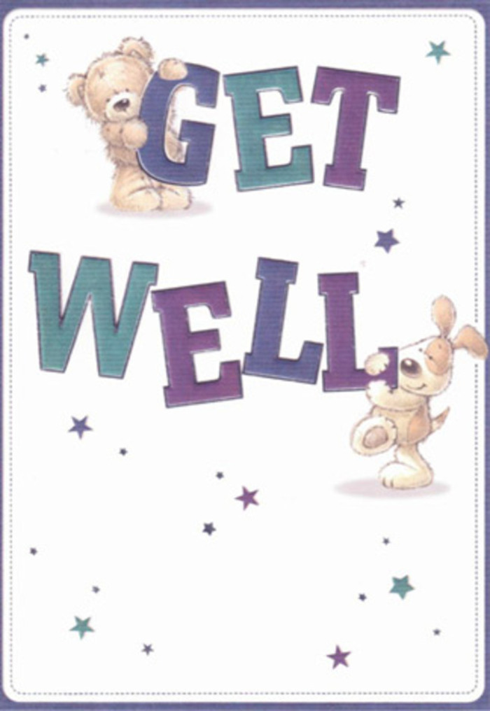 This get well card offers a heartening message woven with the neighbourly spirit of Colliers Wood. Central to the artwork is a bear with inviting, plush fur and a puppy whose oversized, soft ears frame a face alight with hope. Together, they surround the boldly rendered words 'Get Well,' each letter shaded in uplifting purples and aquas-a nod to the vibrant arrangements often found at Colliers Wood Flowers on Merton High Street. Playful stars, sketched in hues of violet and sky blue, dance across the composition, scattering bright wishes throughout the scene. The tactile quality of the illustration brings to mind the comforting touch of a freshly hand-tied bouquet-soft, supportive, and gently soothing-as if the card itself delivers a virtual embrace. The background's airy cream tone bathes the image in light, echoing the open, friendly feel of Colliers Wood's green spaces. Whether sent with flowers to a home on Watermill Way or tucked beside a bedside in need of cheer, this card blends heartfelt positivity with a reassuring, uplifting energy, ideal for supporting a loved one's recovery in the local community.